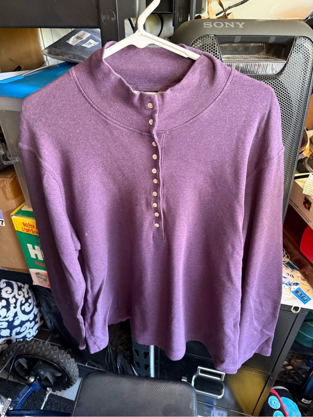 Orvis Purple Henley Button-Front Long Sleeve Shirt